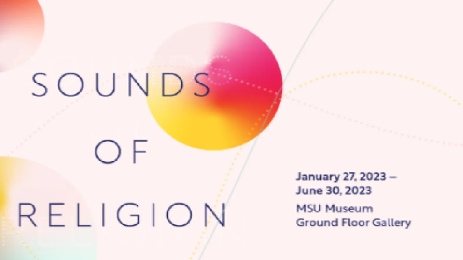 Sounds of Religion with a circle with pink and yellow behind the words